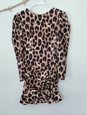 Lilian Leopard Print Ruched Long Sleeve Mini Dress NWOT Size Small Party Dress